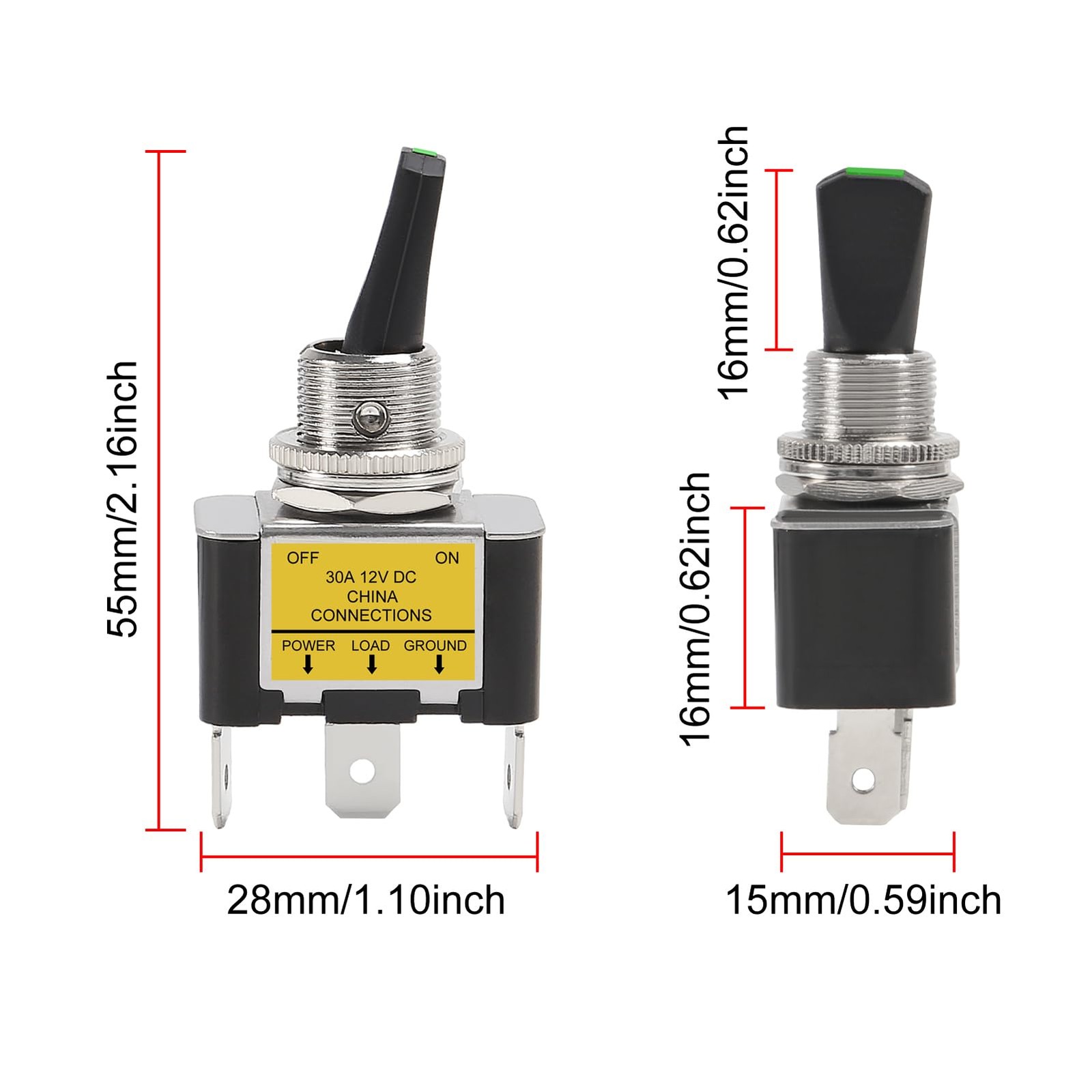 4PCS Green LED Toggle Switch 30 Amp 12 Volt Toggle Switch SPST ON Off 2 Position