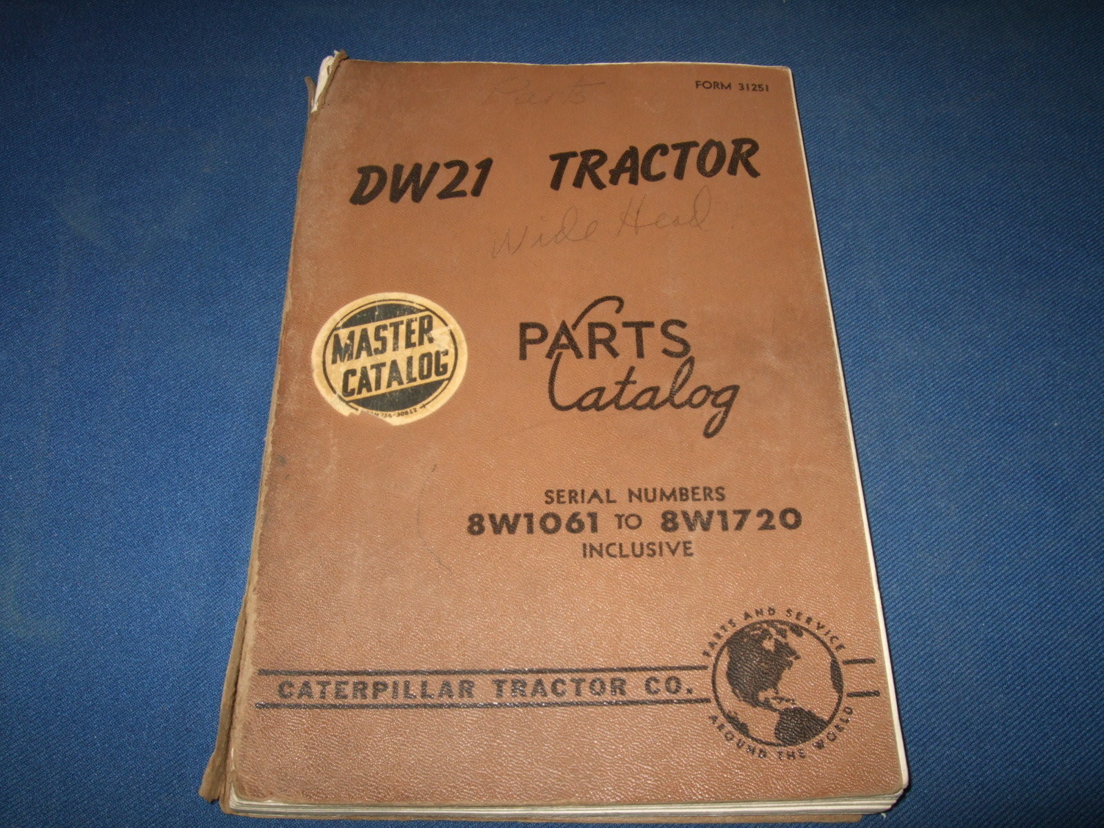 CAT CATERPILLAR DW21 TRACTOR SCRAPER PARTS BOOK MANUAL S/N 8W1061-1720