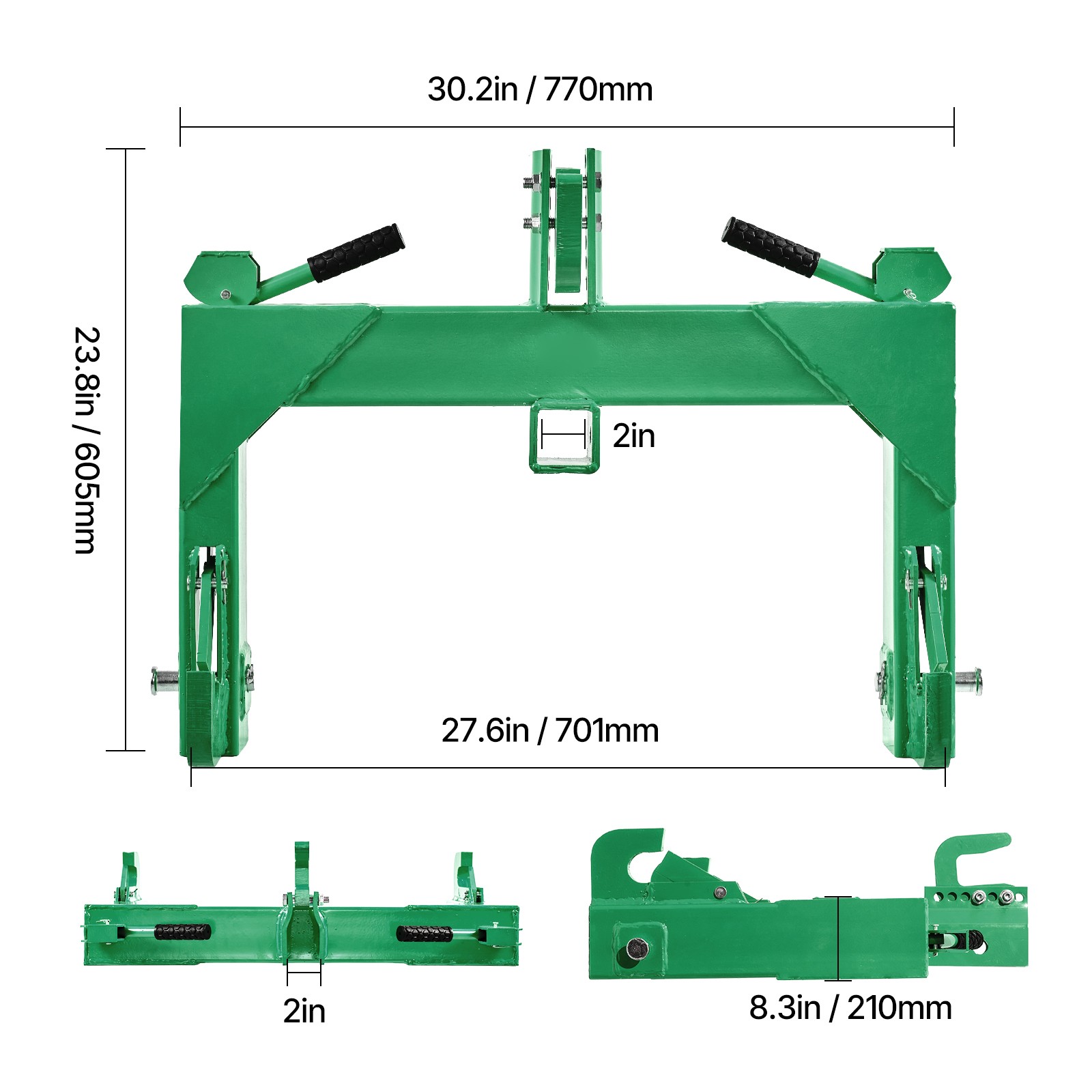 Uimoso 3-Point Quick Hitch with 2″ Receiver for Category 1 & 2 Tractors, 3000lb