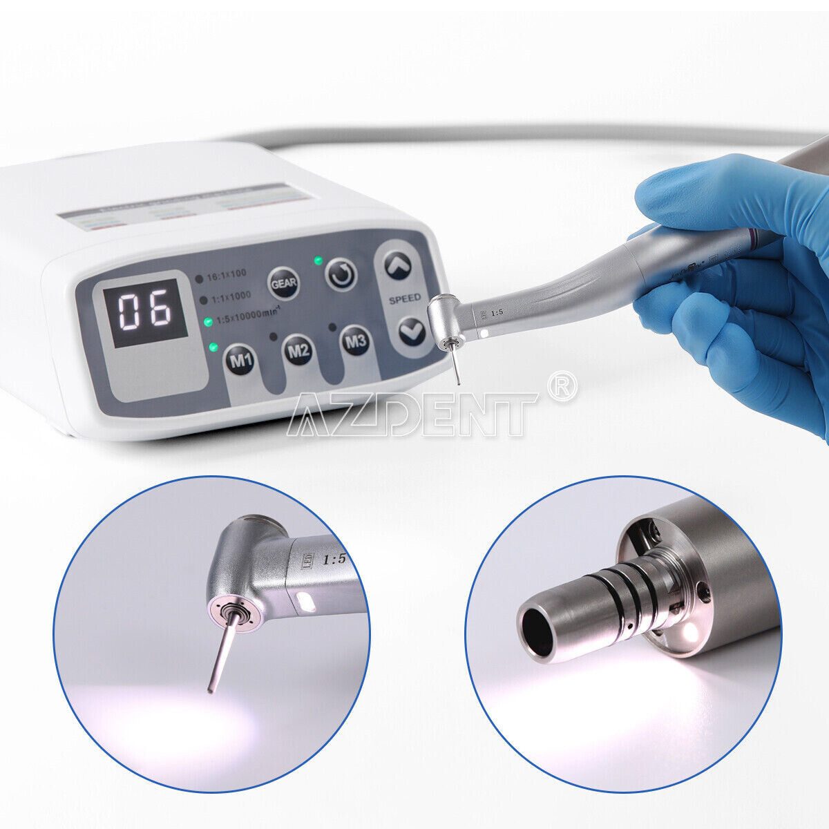 AZDENT Dental Electric Brushless LED Micro Motor/1:5 Increasing Handpiece NEW