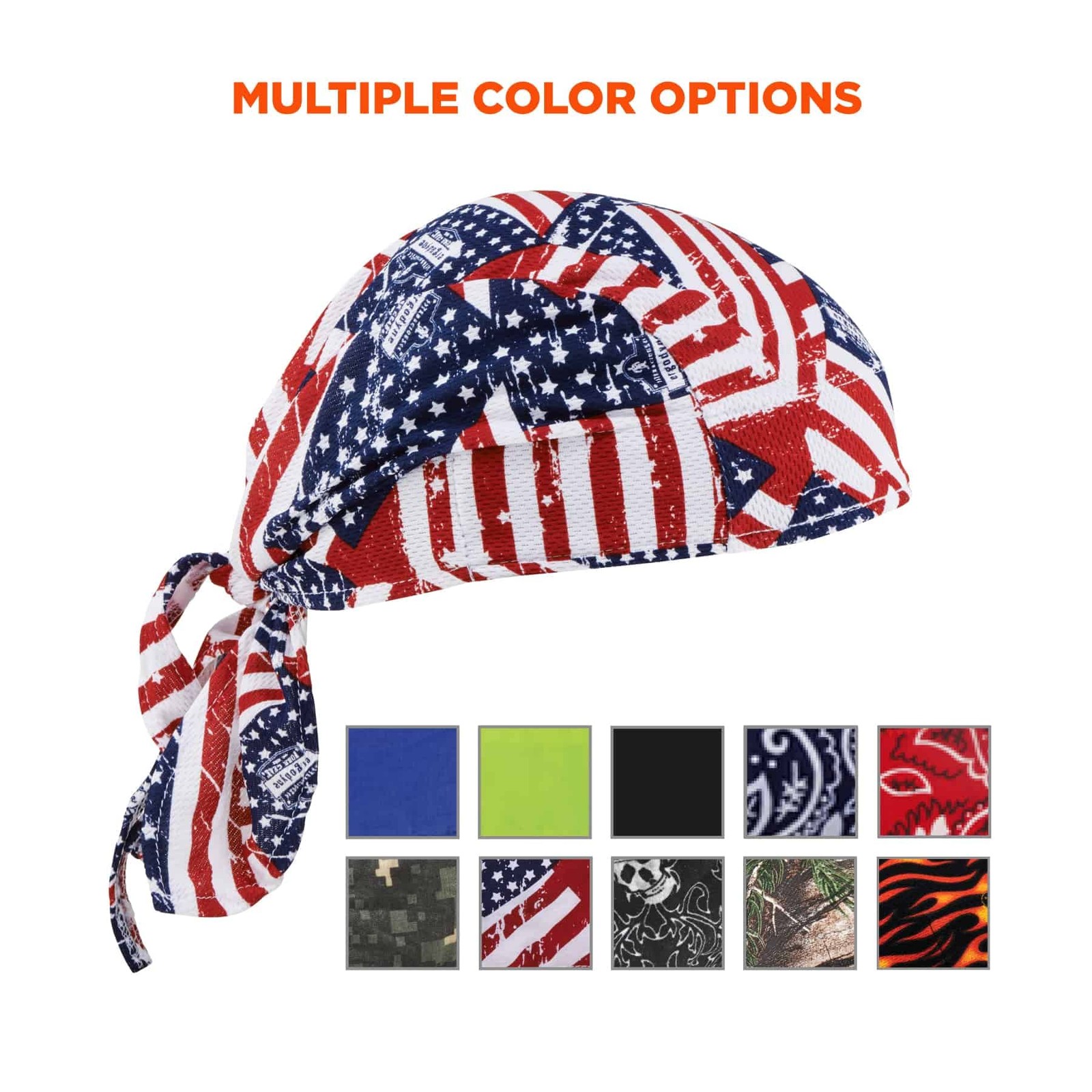 Ergodyne Chill-Its 6615 Absorptive Moisture-Wicking Dew Rag, Stars and Stripes