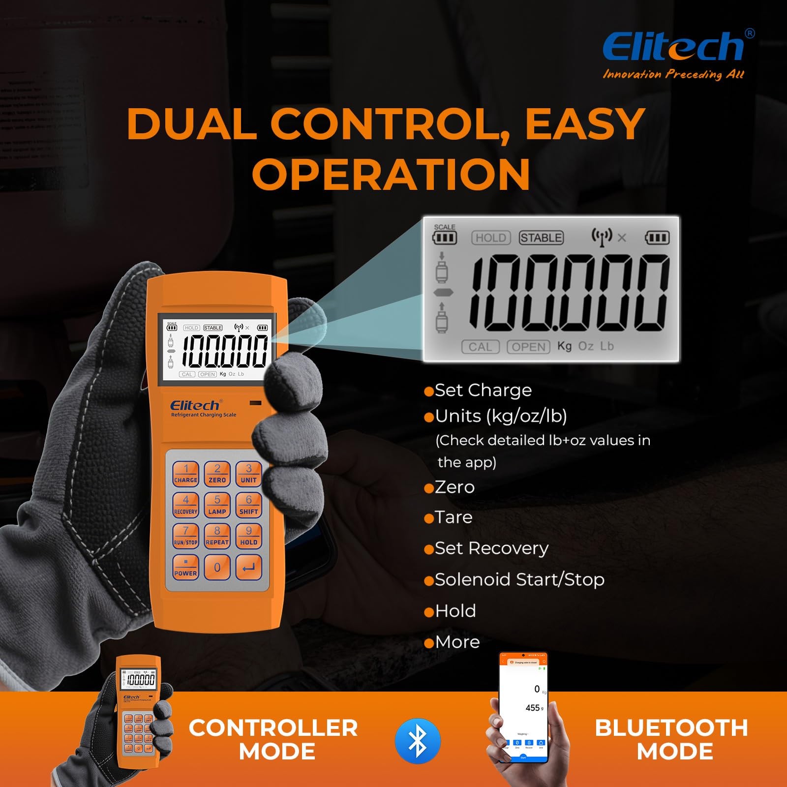 Elitech Wireless Refrigerant Scale 220 lb with Charging Valve, LMC310