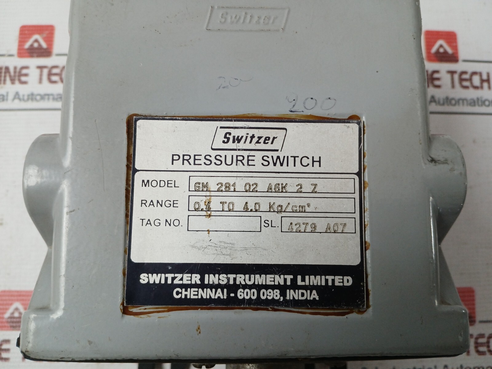 Switzer GM 281 02 A6K 2 Z Pressure Switch 5A 250VAC 0.4 To 4.0 KG/CM2