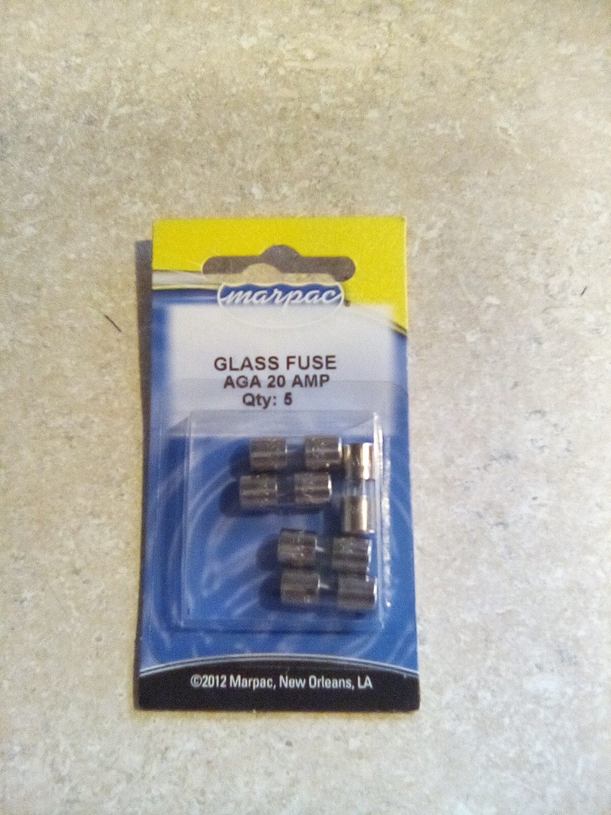 Lot Of 5 Marpac 7-3675 Glass Fuses AGA 20 AMP