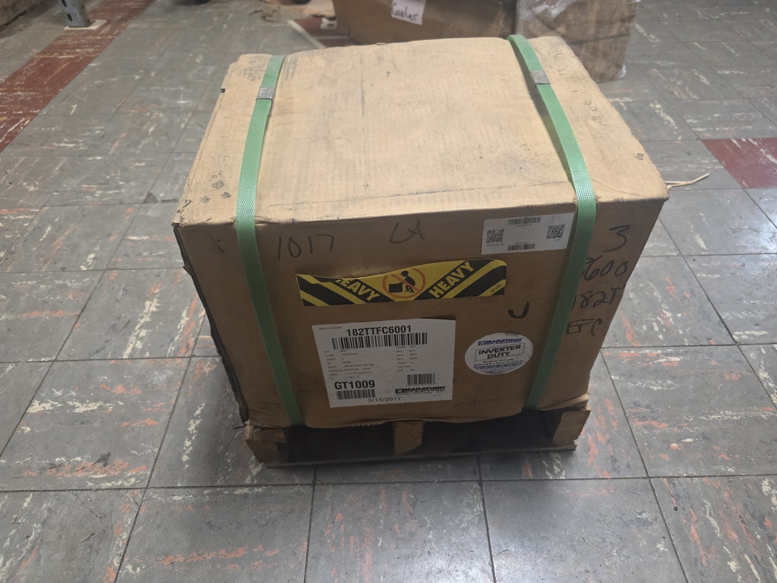 Marathon Cat. GT1009 Electric Motor 3hp 3ph 3532 RPM 182T Fr. Inverter Duty