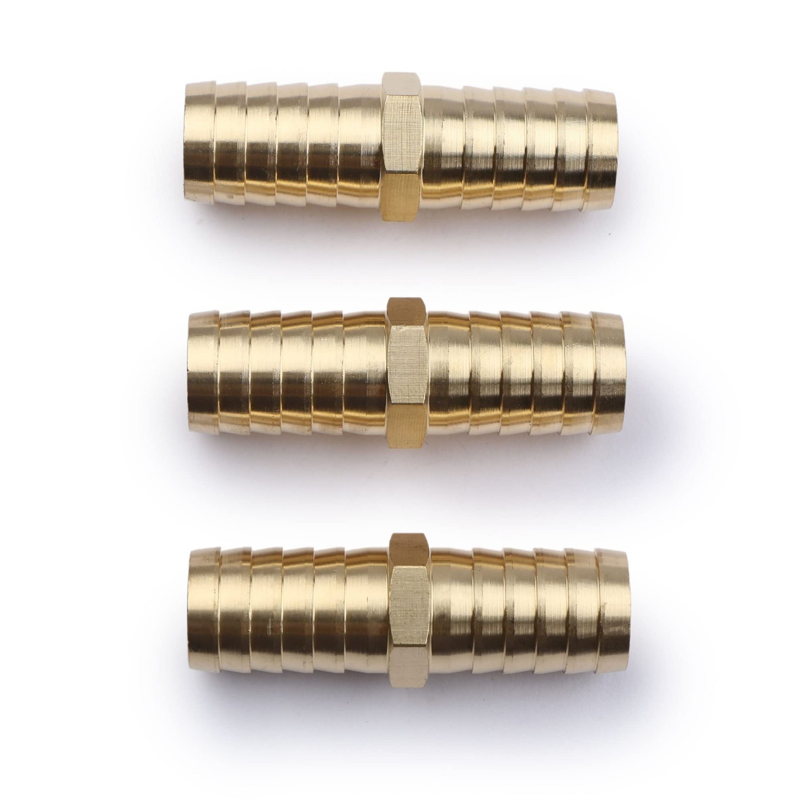 U.S. Solid 5/8″ Brass Hose Barbed Splicer Round Equal Hose Joint W/ Clamps, 3pcs