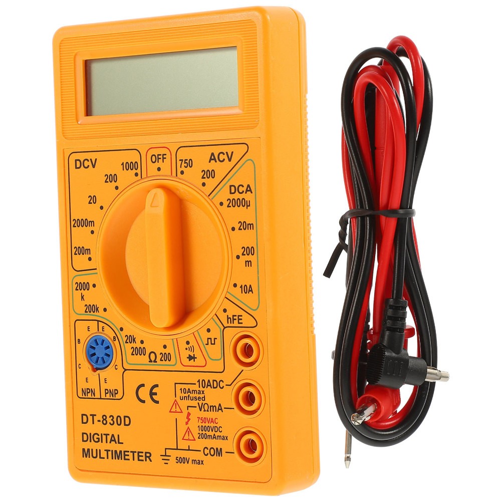 Reusable Digital Test Tool Multitester Yellow with Double Fuse and LCD Display