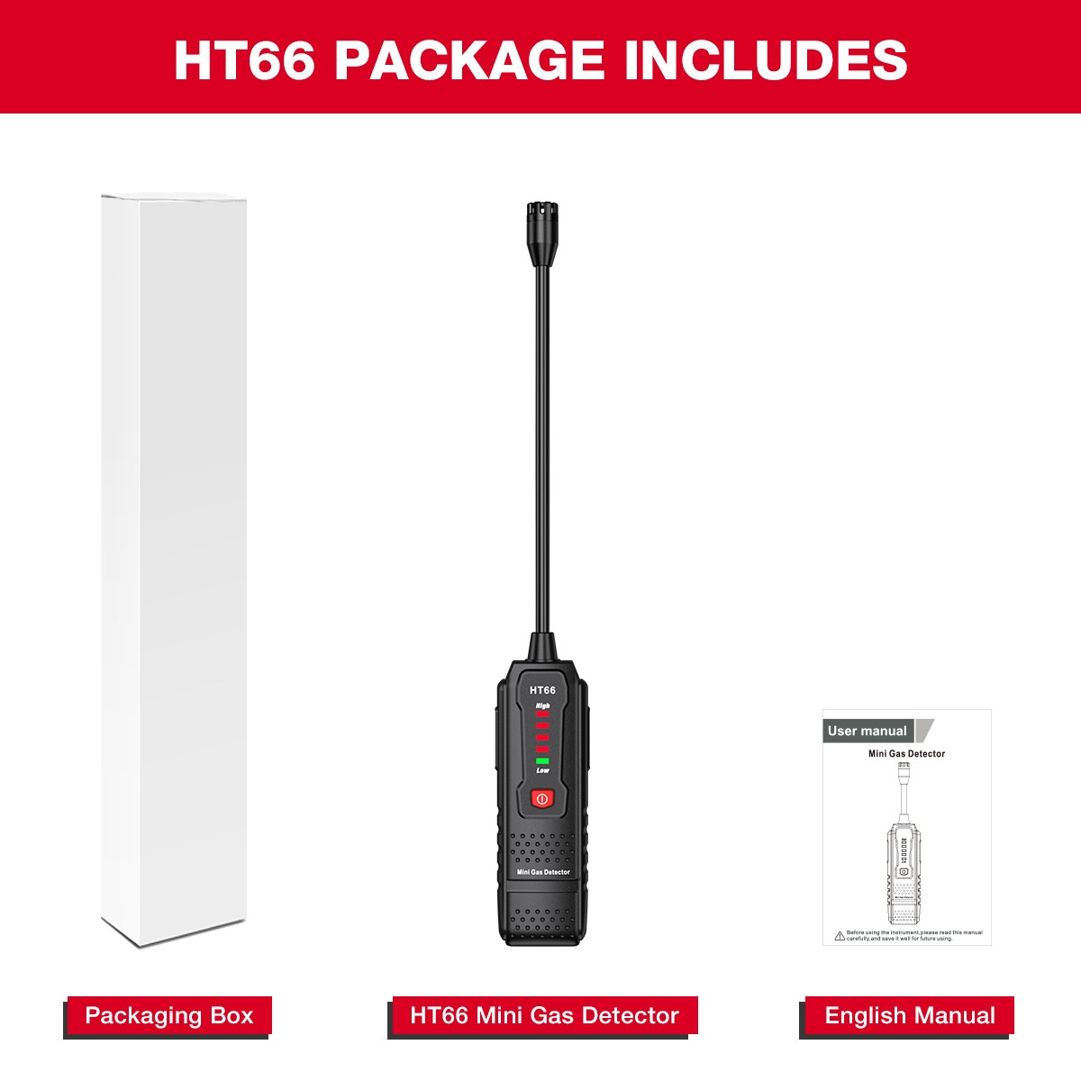 HABOTEST HT66 Mini Gas Leak Detector Tester Carbon Monoxide Methane Alarm Sensor