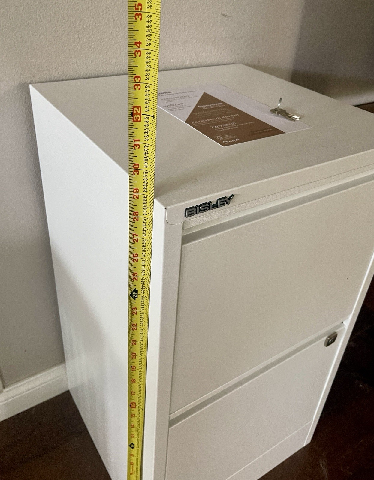 Bisley 2 Drawer Locking Metal Vertical File Cabinet – Powder Coated White – NEW