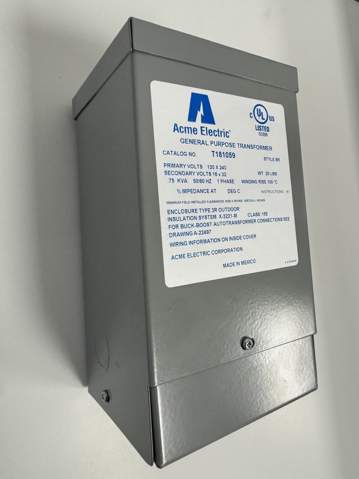 Acme Electric T181059 General Purpose Transformer 120×240 Volts 50/60Hz