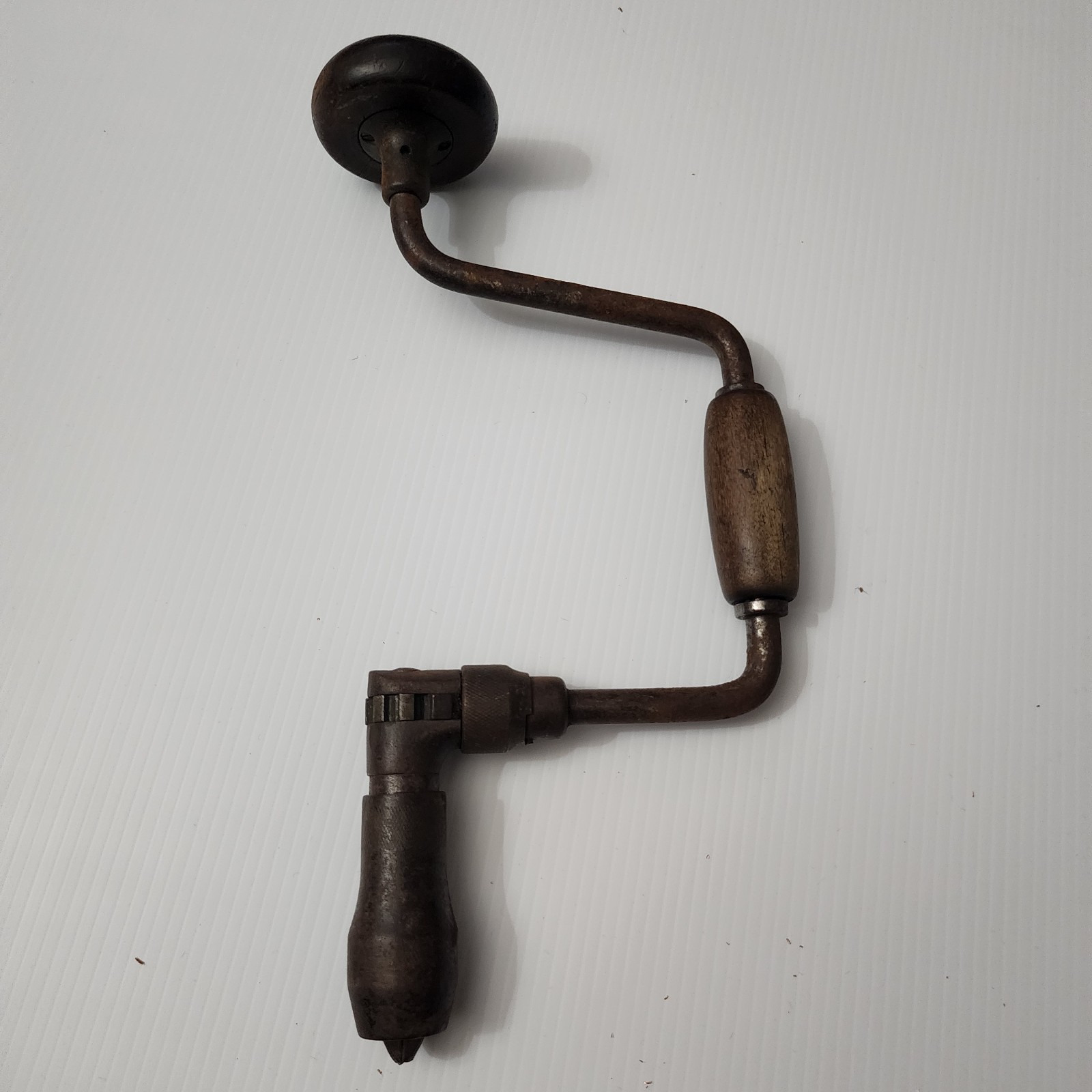 Vintage Hand Powered Bit Brace Drill With Wood Handles Ratcheting Mechanism