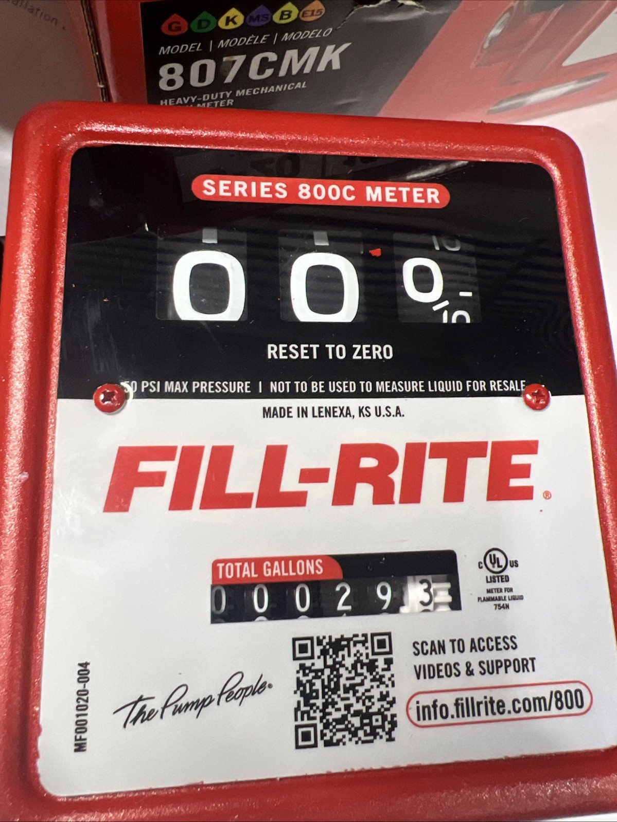 Fill-Rite 807CMK Mechanical Fuel Flow Meter 5-20 GPM 3/4” NPT