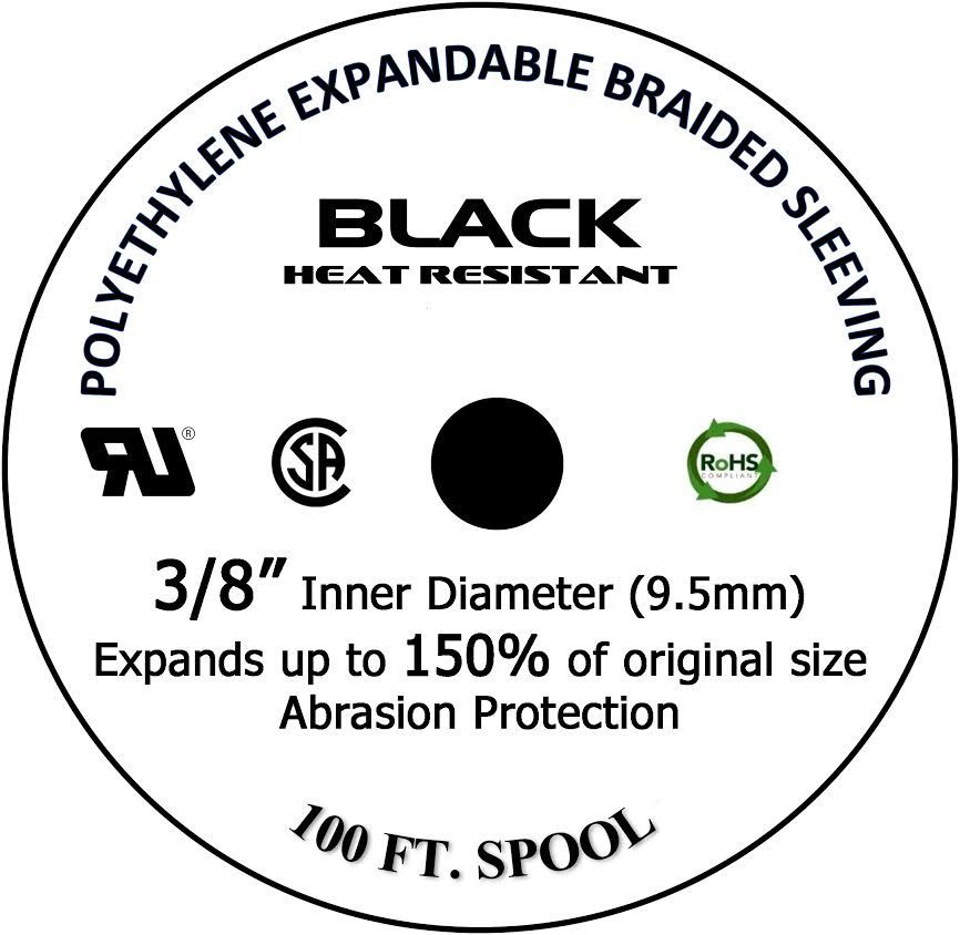 100 FT 3/8″ Black Expandable Wire Cable Sleeving Sheathing Braided Loom Tubing
