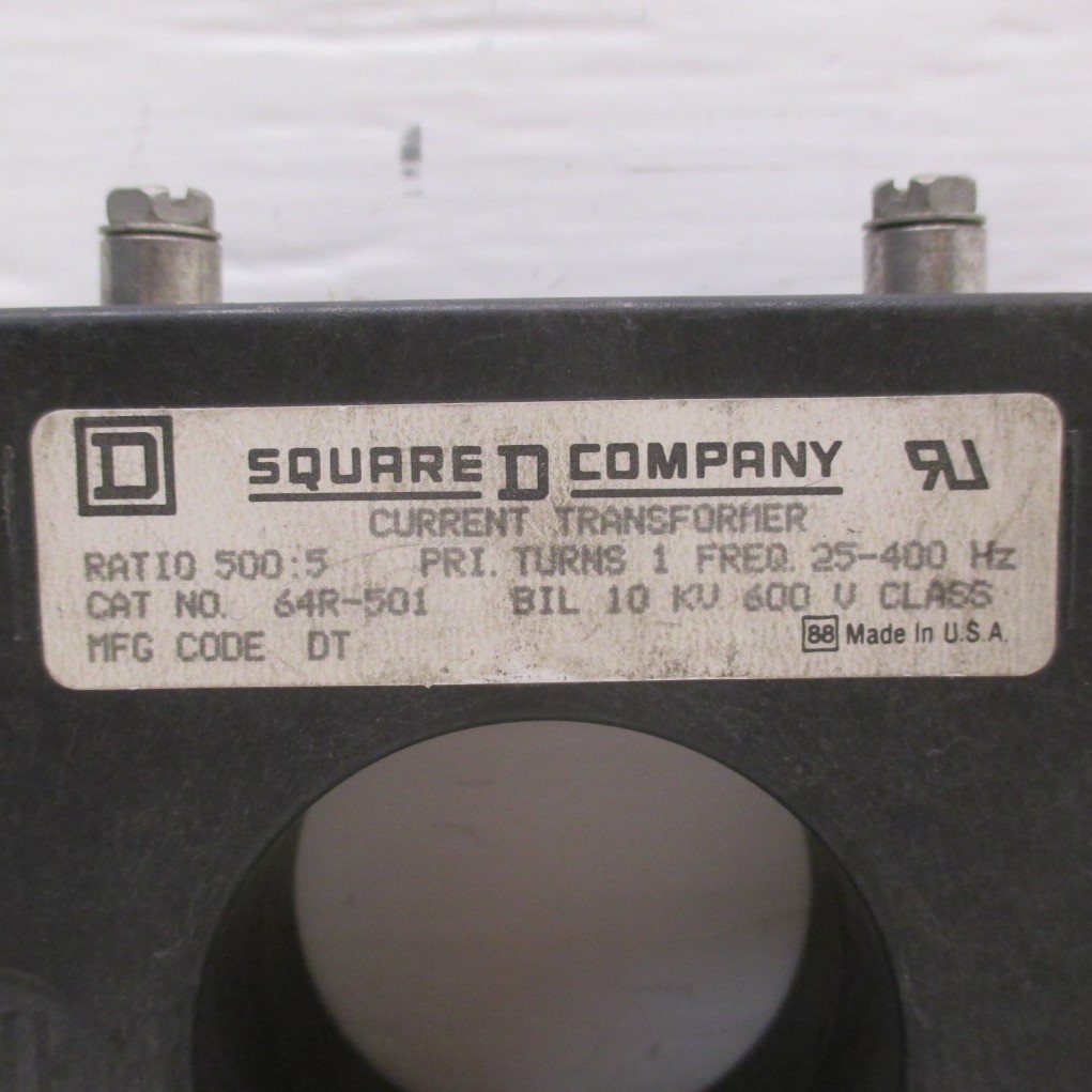 Square D 64R-501 500:5 Current Transformer CT 25-400Hz BIL 10 KV 600 V 64R501