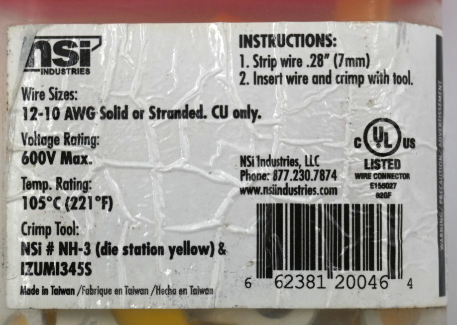 NSI R12-14V-P MINITERMS VINYL-INSULATED 12-10 AWG RING TERMINALS 1/4″ 40PCS