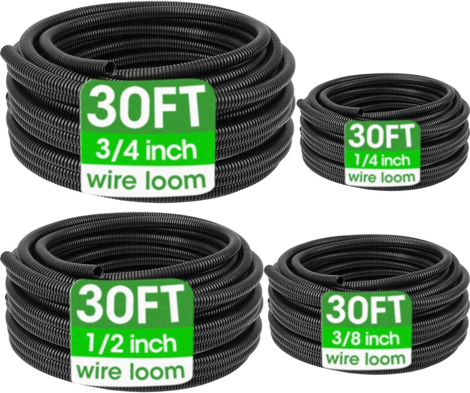 Wire Loom 1/4″, 3/8″, 1/2″, 3/4 Inch X 30 FT, Split Wire Loom Tubing Wire Condui