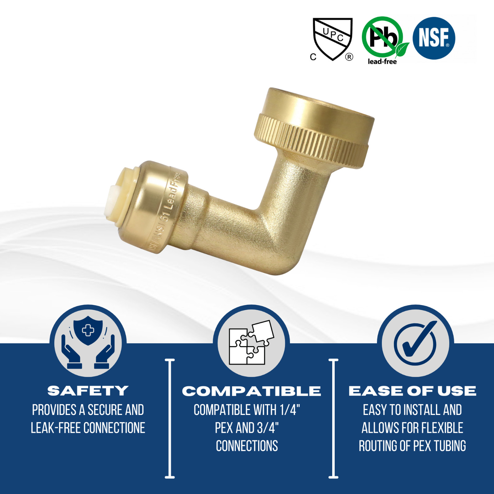 100 PIECES 3/8″ PUSH FIT X 3/4″ GHT DISHWASHER ELBOW, LEAD FREE BRASS