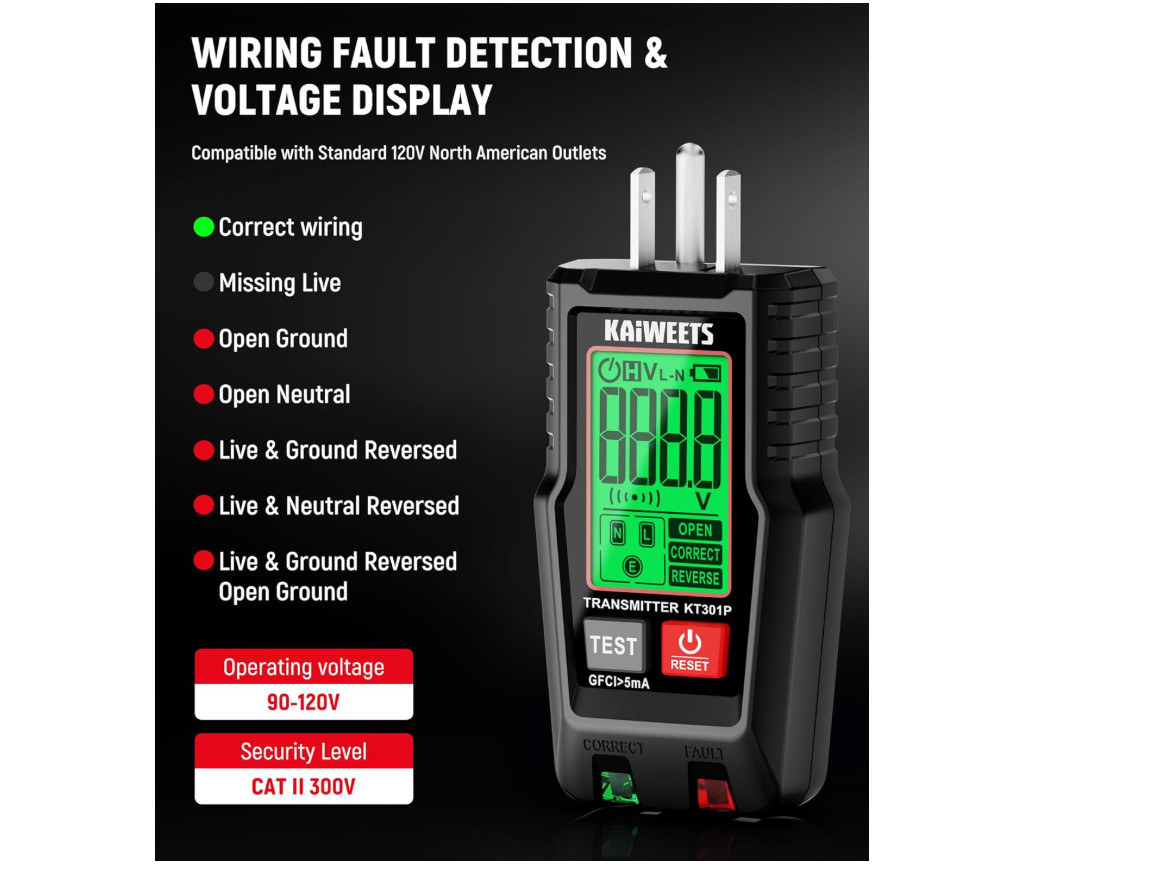 KAIWEETS Circuit Breaker Finder with LCD Display, NCV Tset & Black