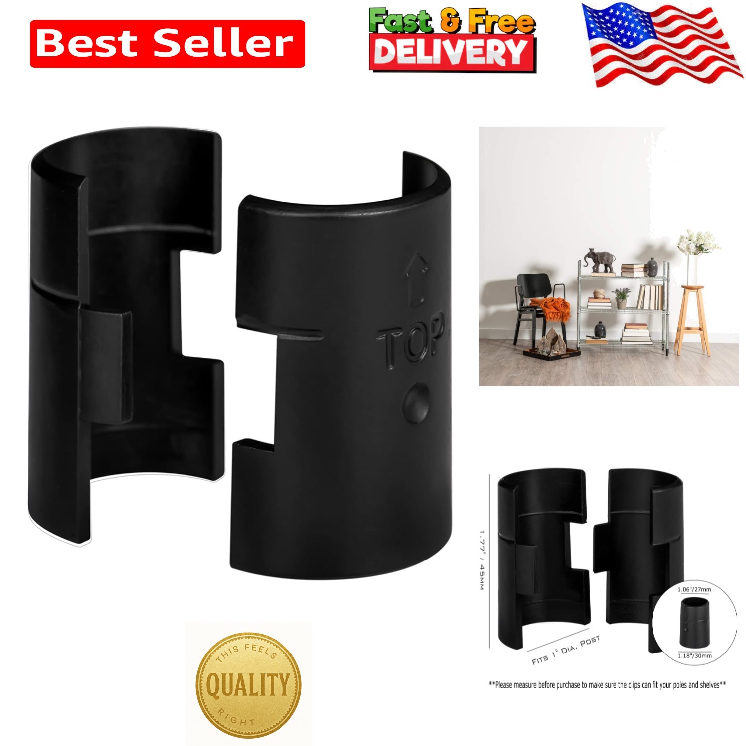 Versatile Black Wire Shelving Clips for 1″ Posts – Fits Multiple Brands, 24 Pack