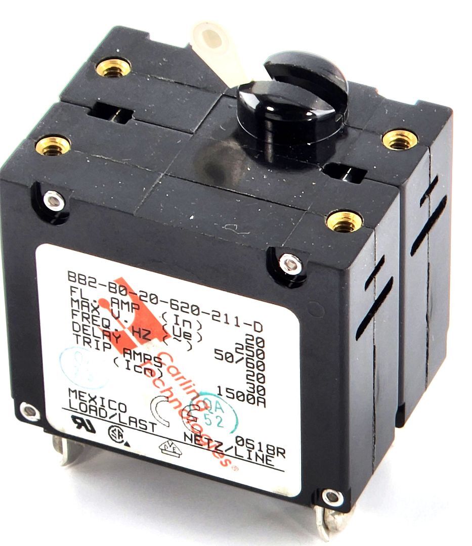 Carling Tech BB2-B0-20-620-211D Circuit Breaker Magnetic (Hydraulic Delay) 20A 2