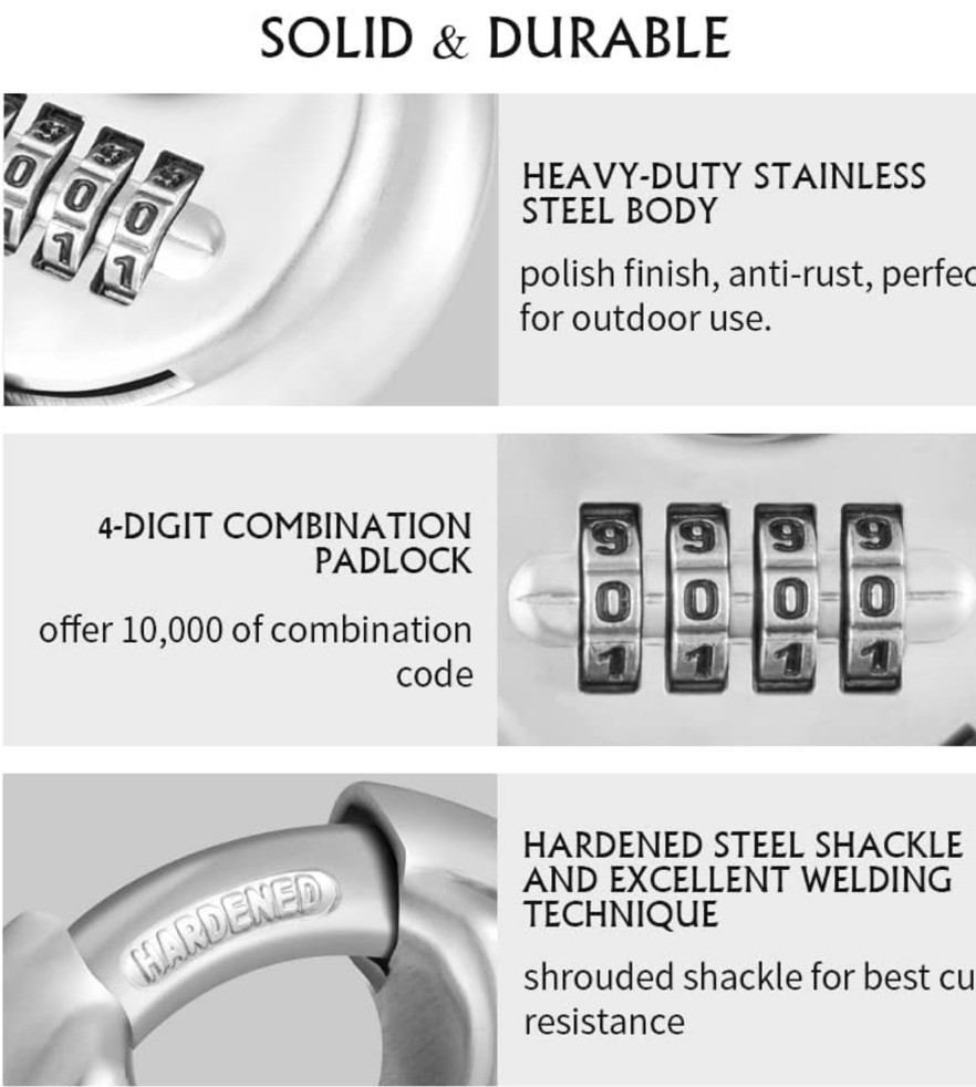 CINCINNO’S 2 Packs 4 Digit Combination Locks Stainless Steel Disc Lock Combo