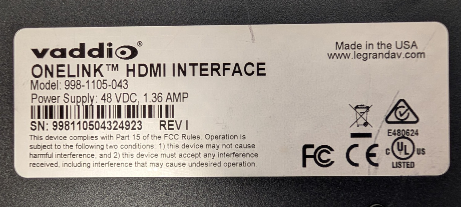 Vaddio 998-1105-043 Onelink HDMI Interface