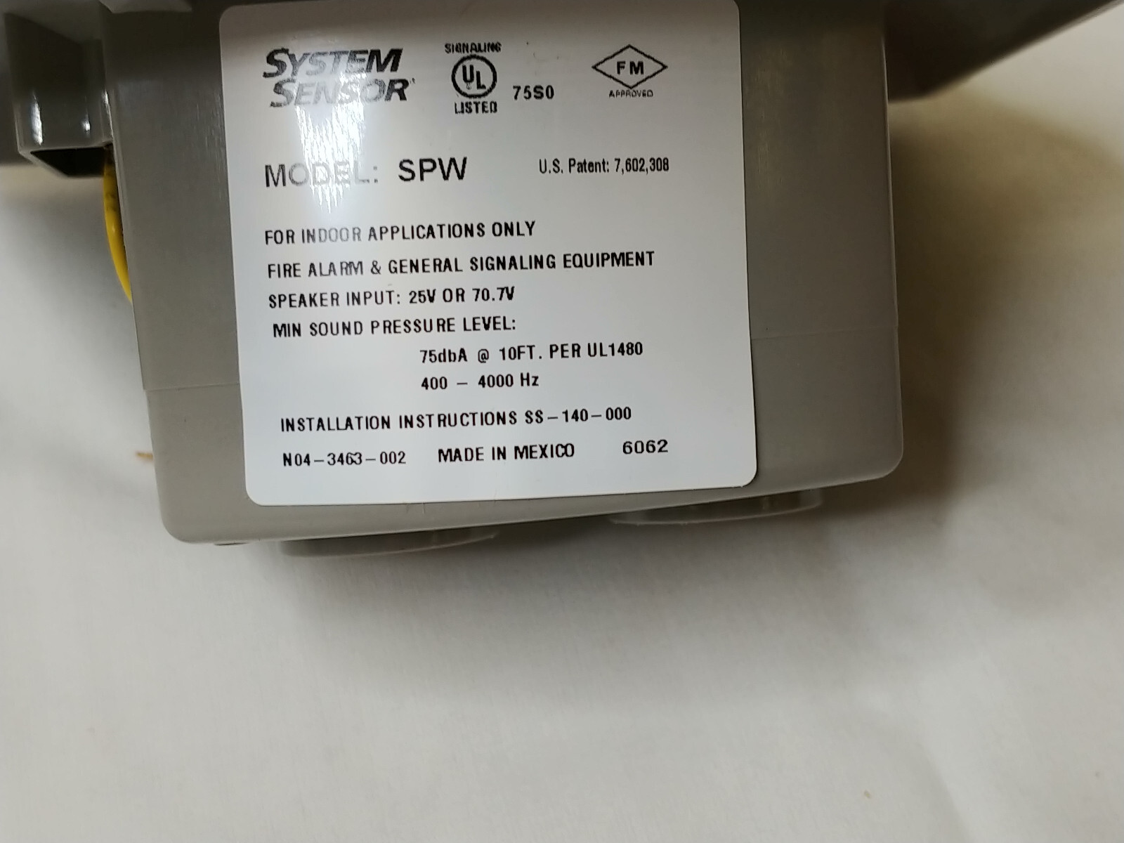 System Sensor SPW Wall Speaker White, NEW-Old Stock