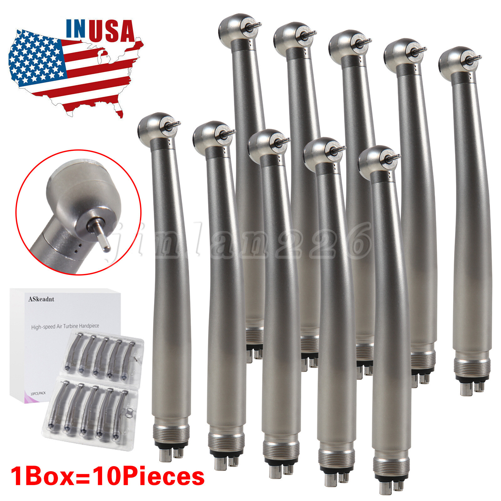 10 PCS ADA4 NSK Style Dental High Speed Handpiece Push Button 4Holes Air Turbine