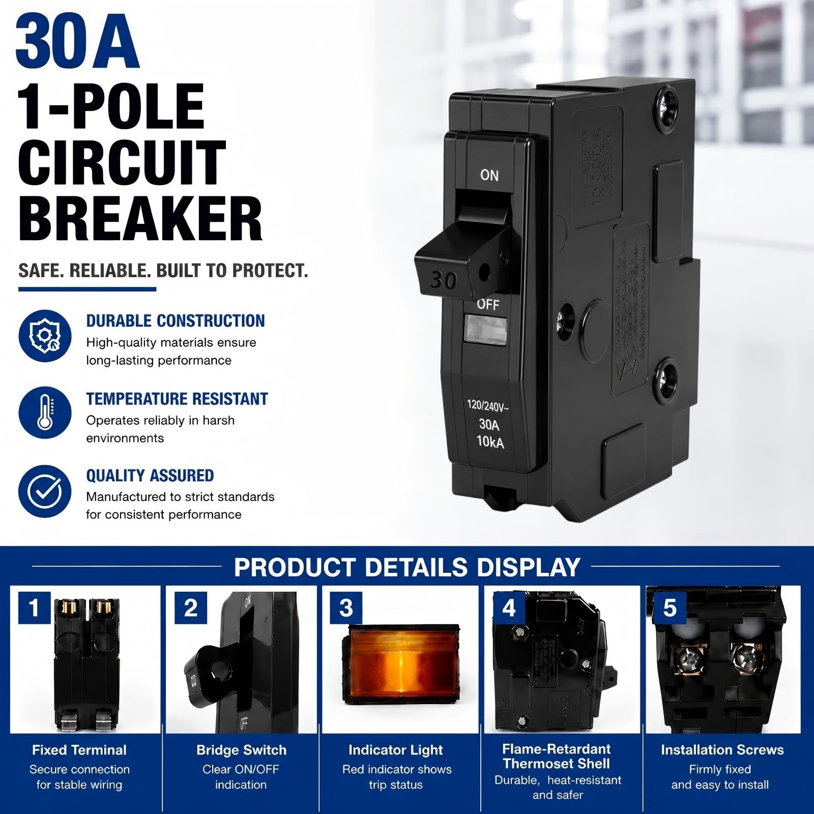 1-Pole 30 Amp Circuit Breaker, Compatible with QO130, for QO Load Centers, CS…