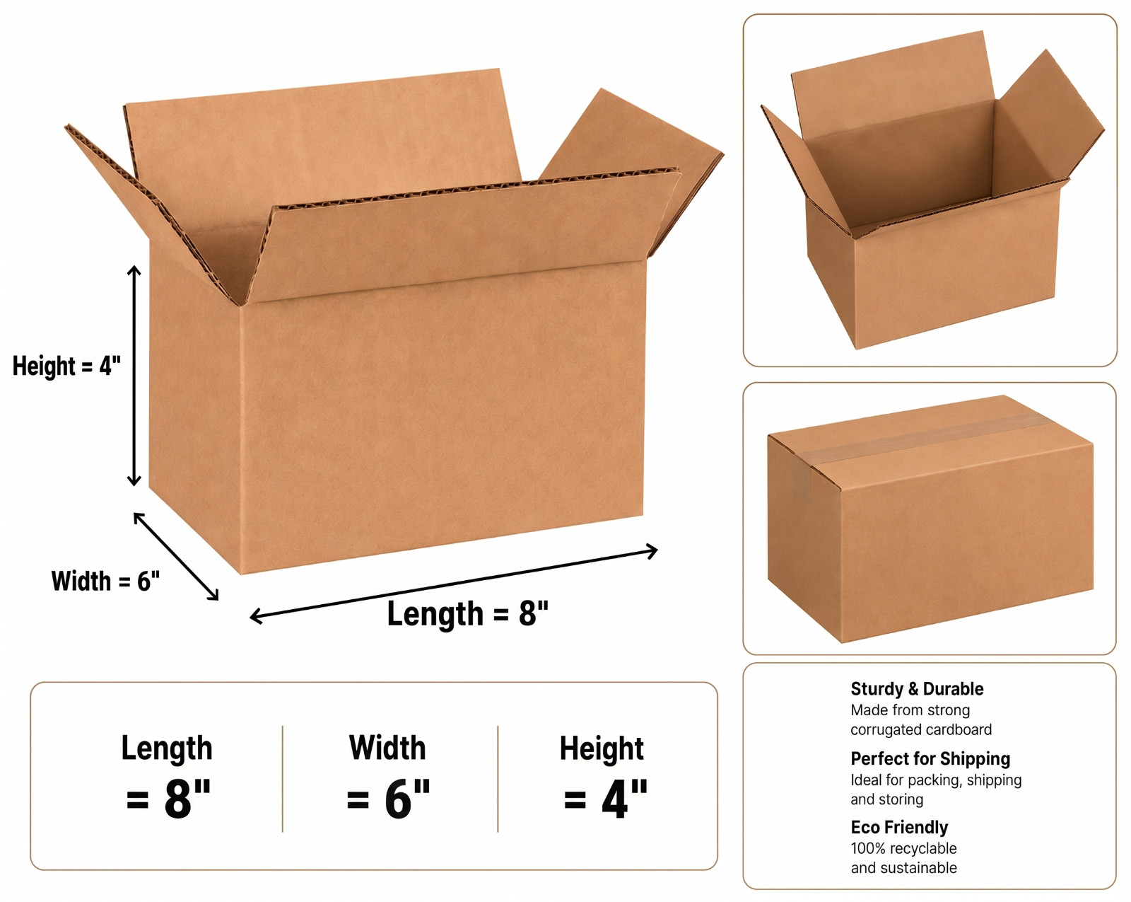 100 – 8 x 6 x 4 Corrugated Shipping Boxes – 100 Boxes
