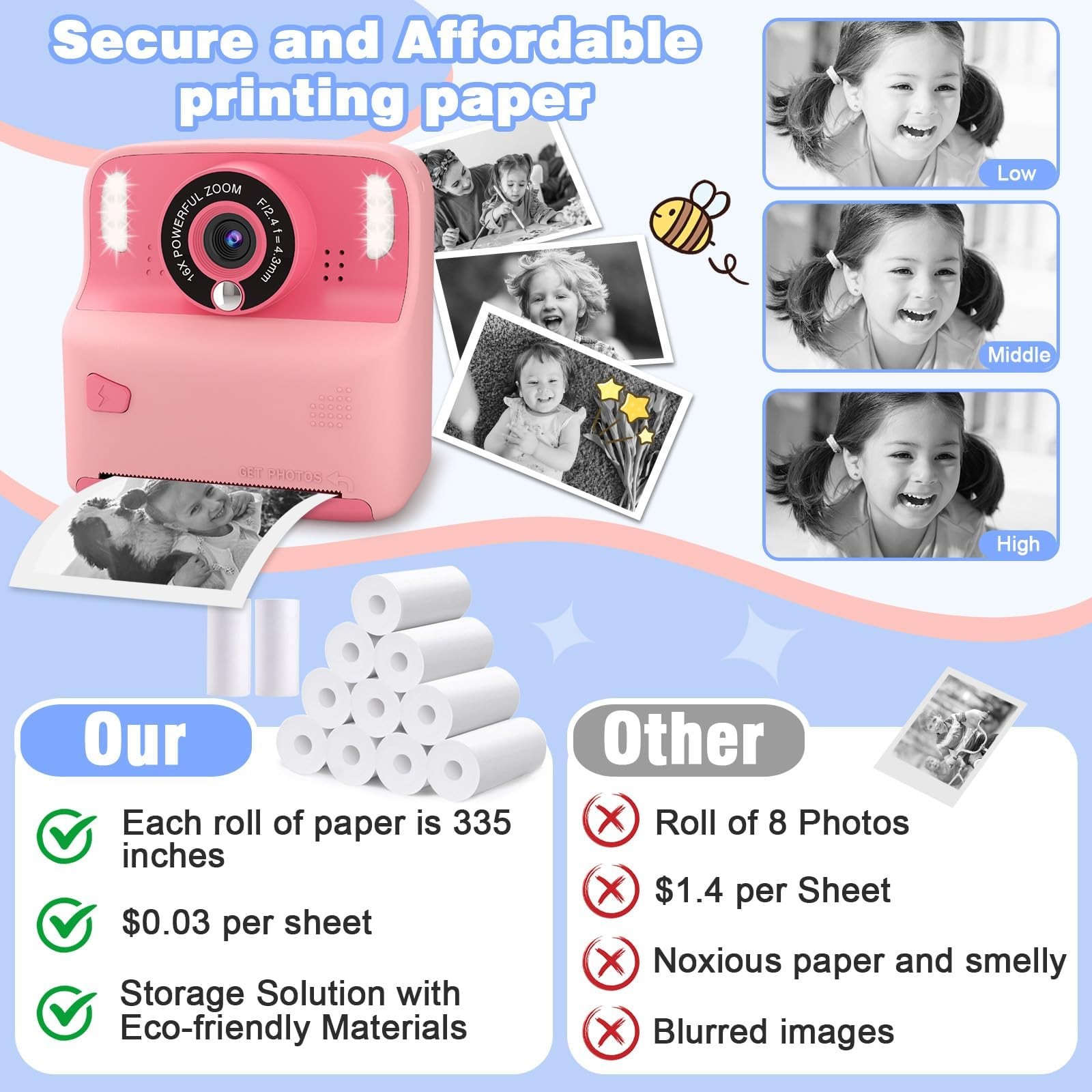 12 Rolls Thermal Print – for Instant Print Multiple Brands (12 Rolls-Black&Wh…
