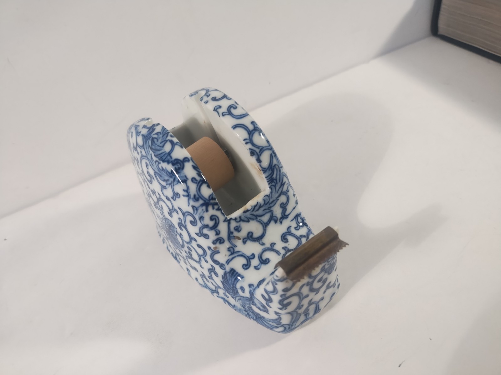 Blue & White Ceramic Tape Dispenser Decor