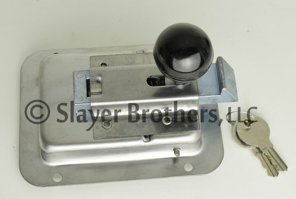 Custom Polished Stainless Steel Paddle Handle Door Latch + Latch Strike Plate