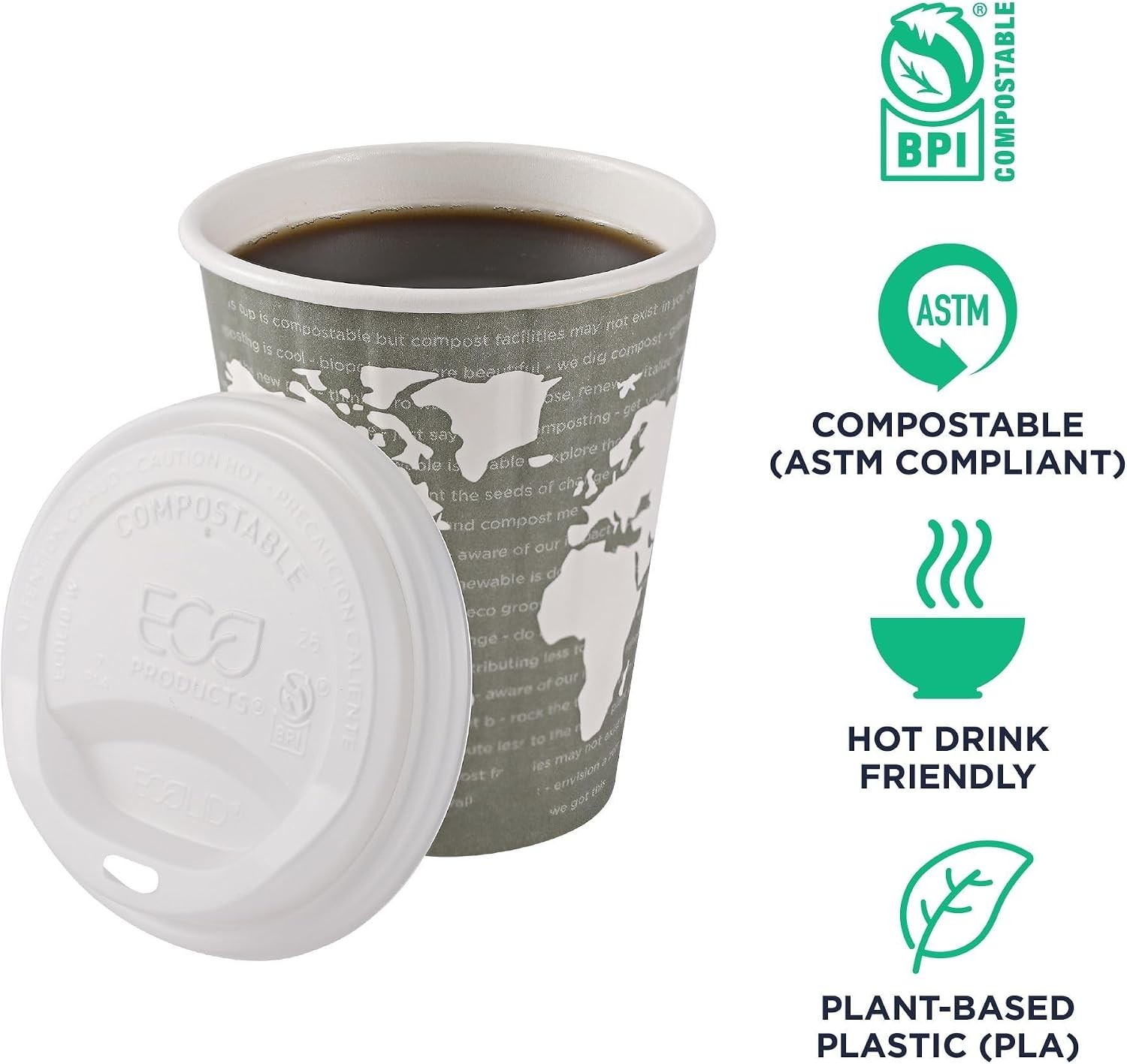 Eco-Products Compostable Coffee Cup Lids Case of 800 White EcoLid Fits 10-20oz