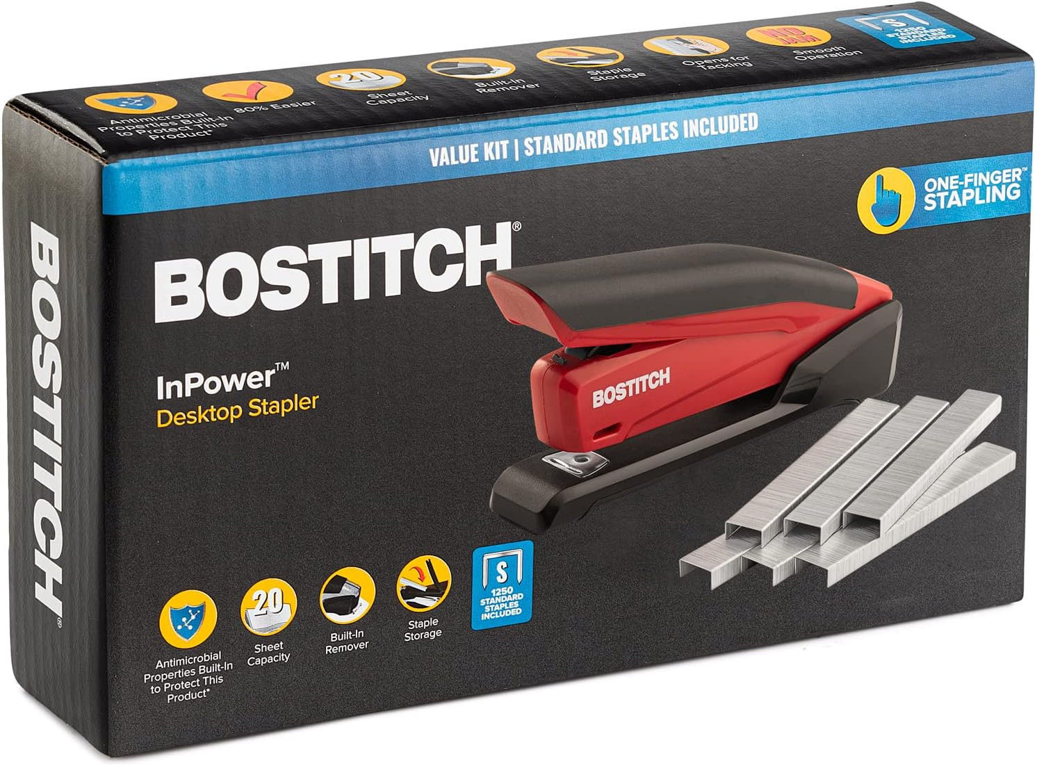 Stapler – Inpower, One Touch Heavy Duty Red Office Stapler | Stapler with Built