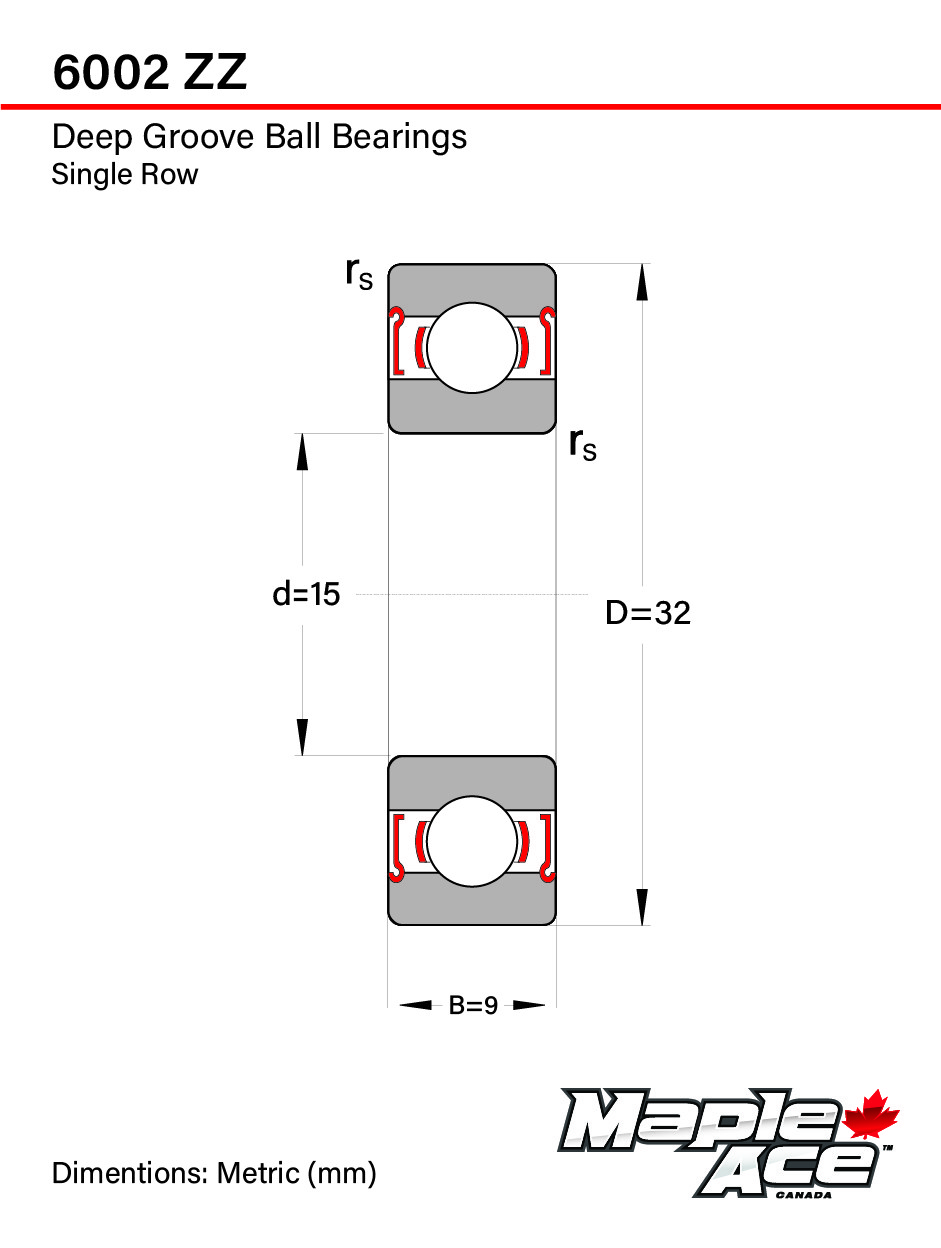 6002-ZZ Ball Bearing 15x32x9mm 6002 ZZ Metal Shielded (PCs 4)