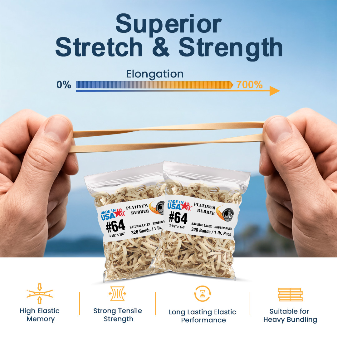 Bulk 5 Pounds – Platinum Rubber Bands #26644 Postal Size #64 (3-1/2 x 1/4″)