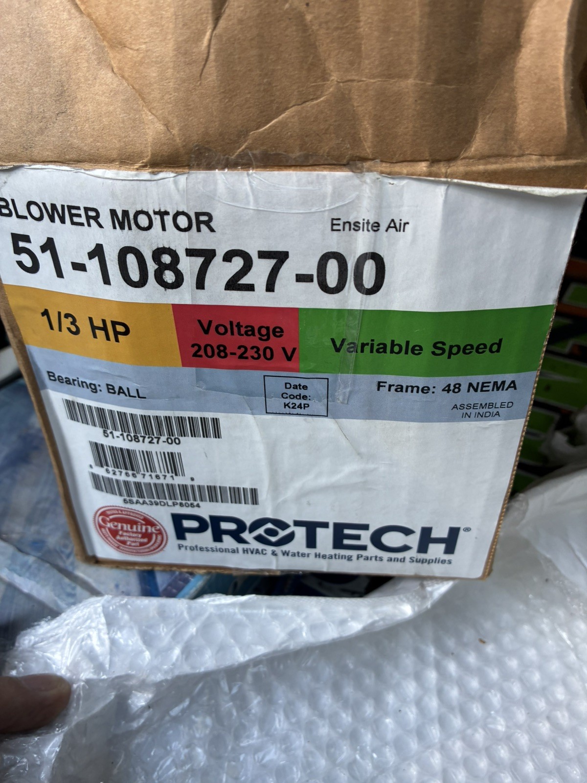 Rheem Protech 51-108727-00 Blower Motor ECM Ensite Air 1/3 HP