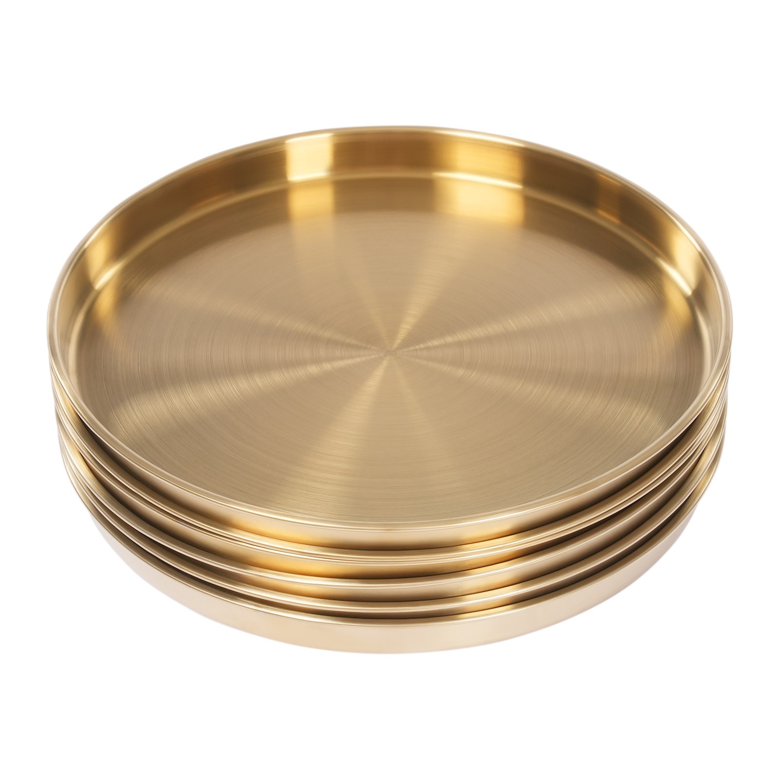 6Pcs Round Serving Trays Stainless Steel Table Tray Gold Decorative Tray