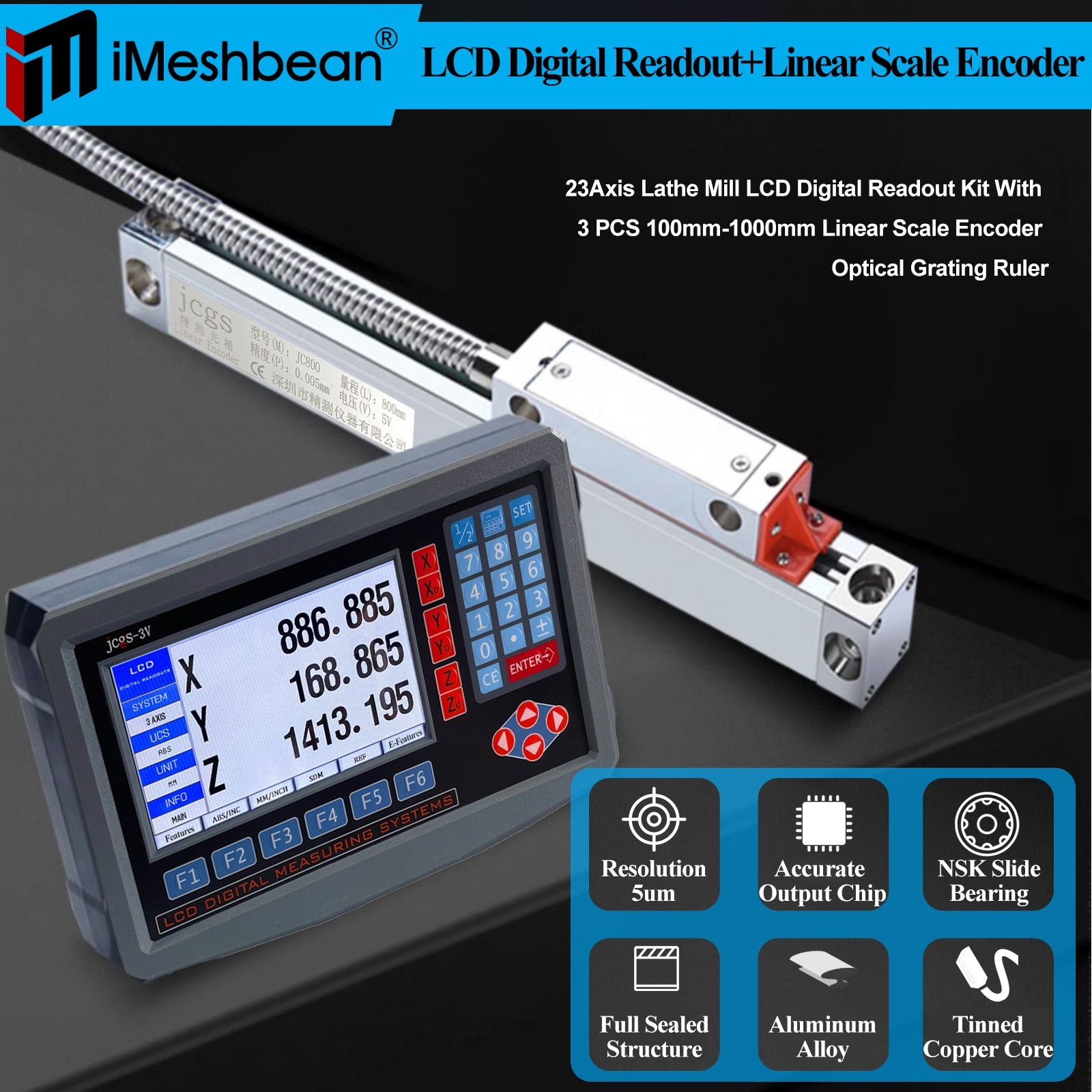 Mill Miling Machine Linear Scale Linear Encoder And 3 AXIS LCD Digital Readout