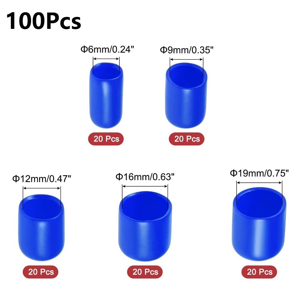 100pc Round Rubber End Cap Vinyl Cover Screws Bolts Tubes 6mm 9mm 12mm 16mm 19mm