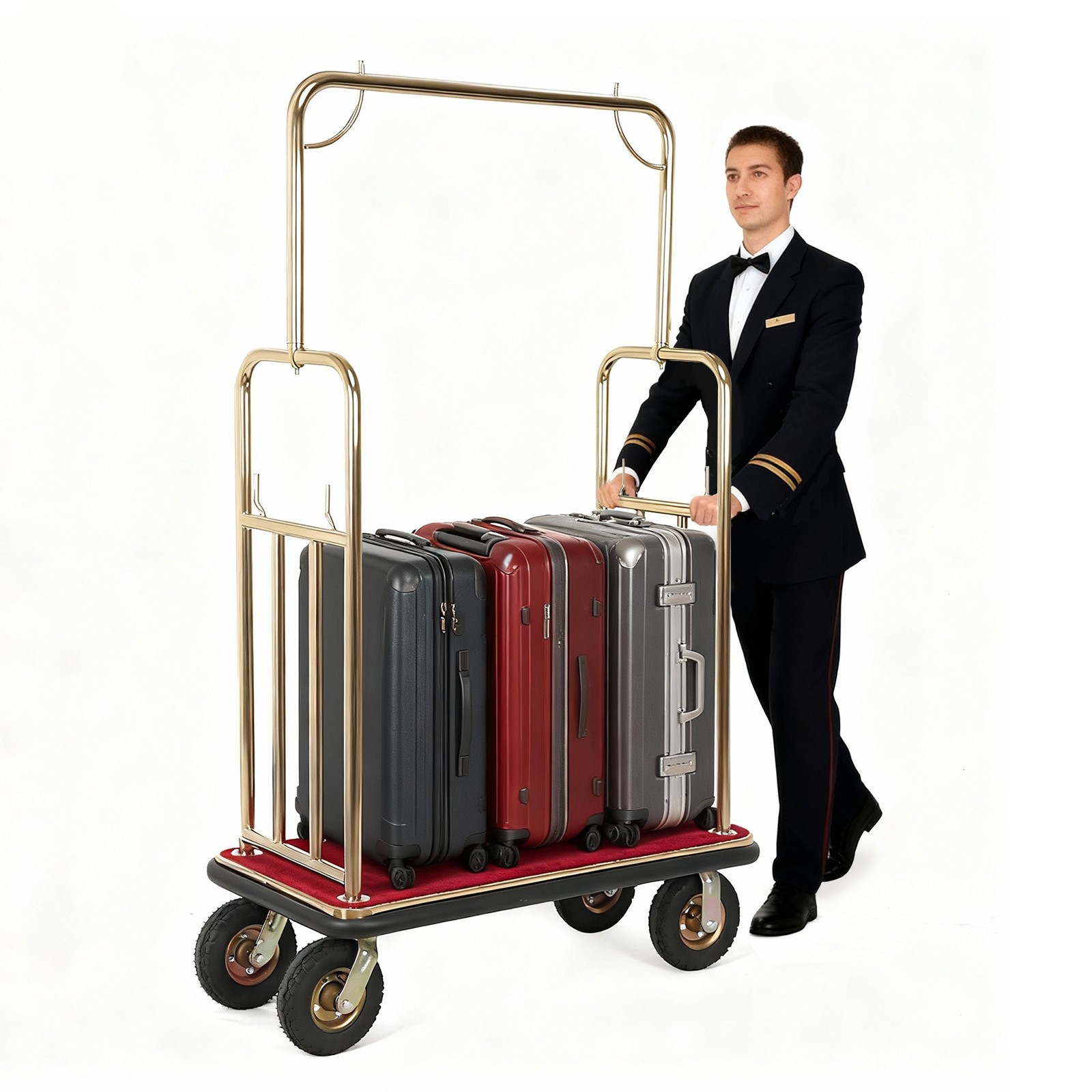Hotel Luggage Cart 1200 lbs Capacity Stainless Steel Bellman Cart with 8″ Wheels