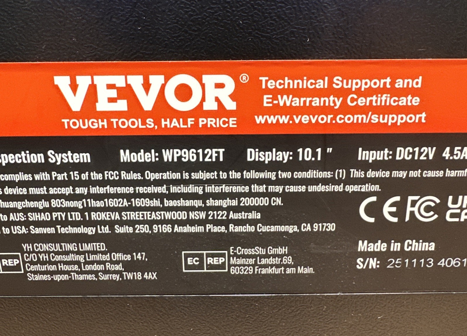 VEVOR Sewer Camera 165ft Inspection System 10.1″ Touchscreen WP9612FT/ READ