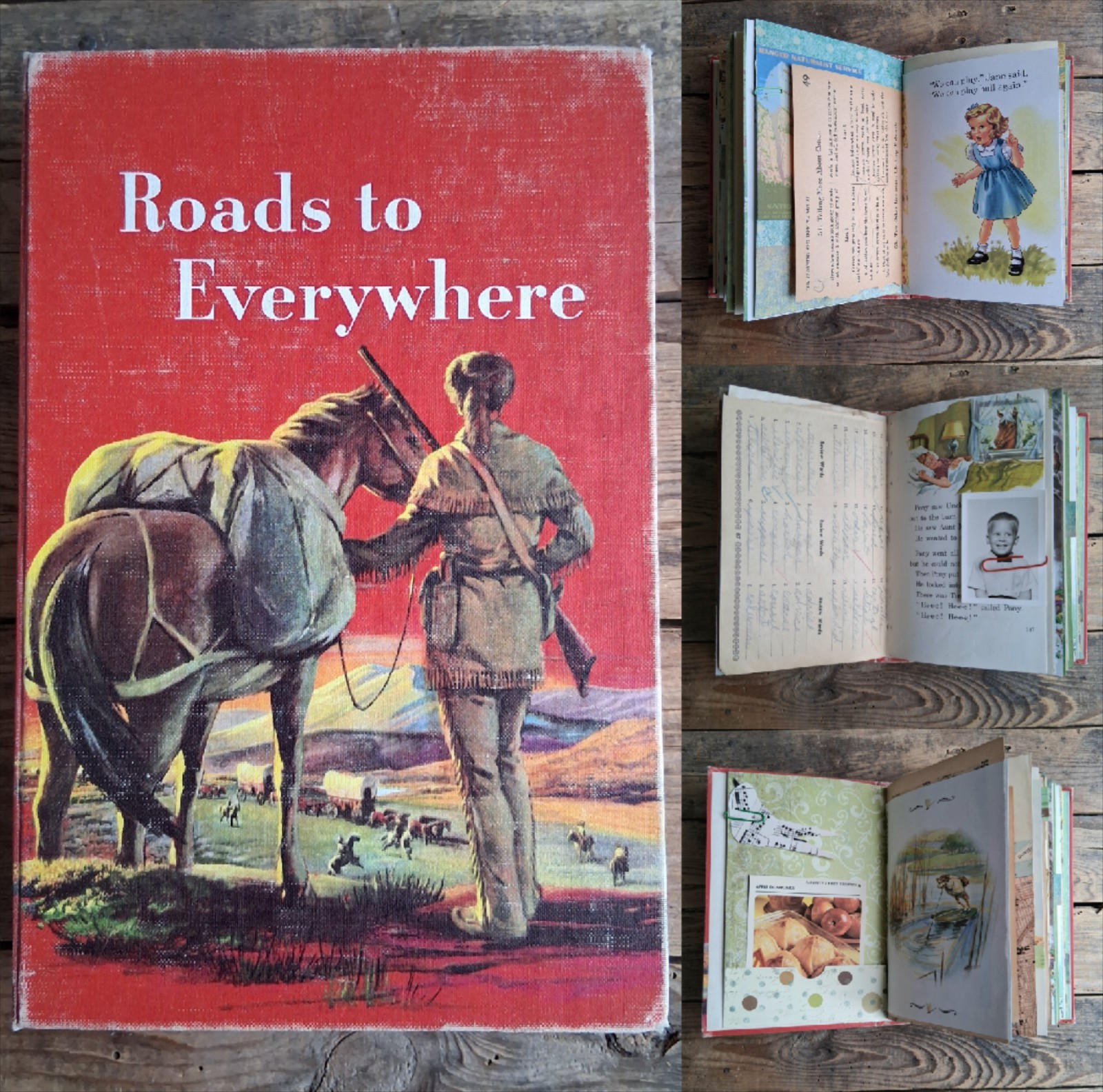 Handmade Junk Journal Vintage Textbook Cover Roads To Everywhere Blank Diary