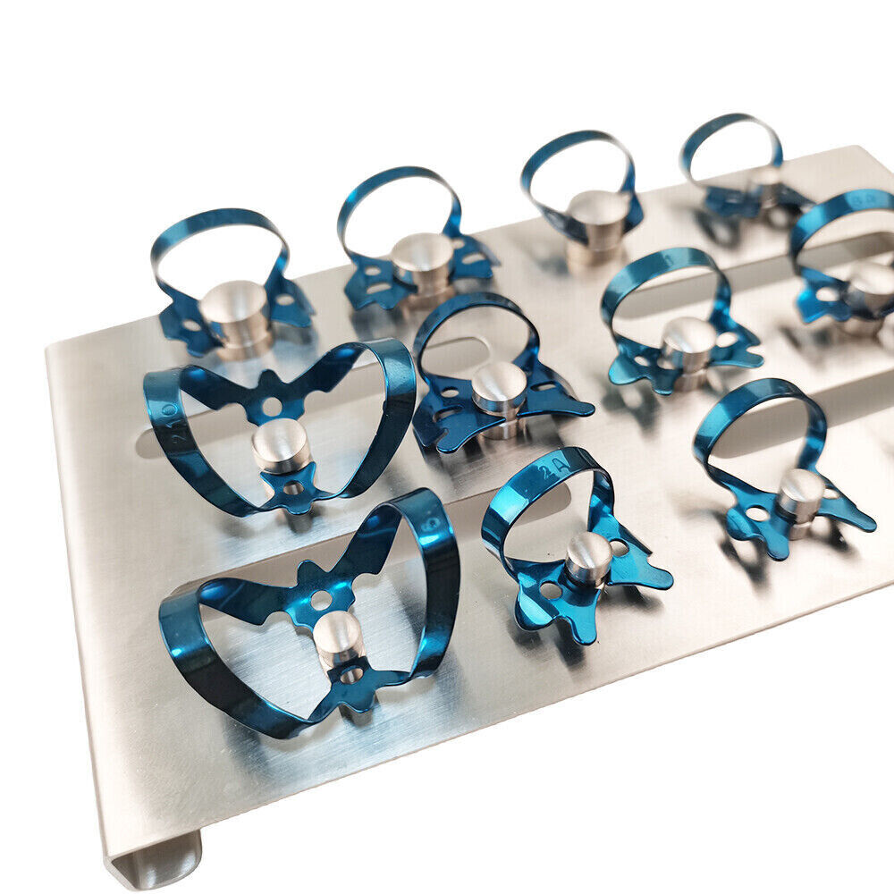 12 Pcs/Box Dental Endo With Tray Frame Instruments Rubber Stainless Clamp Blue