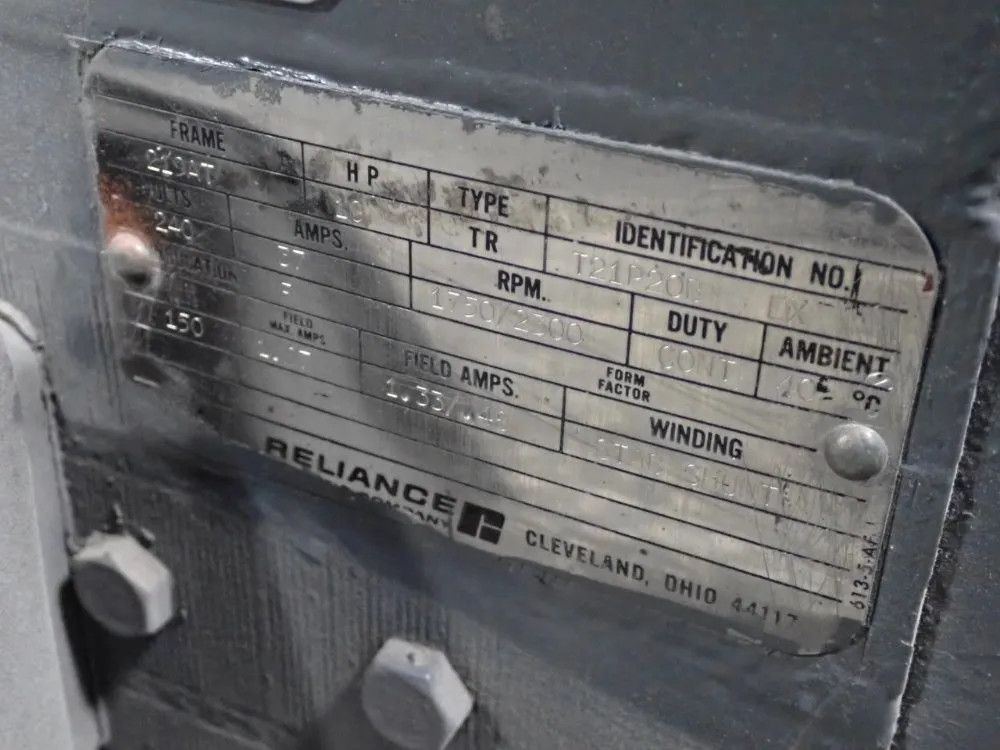 RELIANCE ELECTRIC T21P20B EX DC MOTOR 10 HP 01260520022