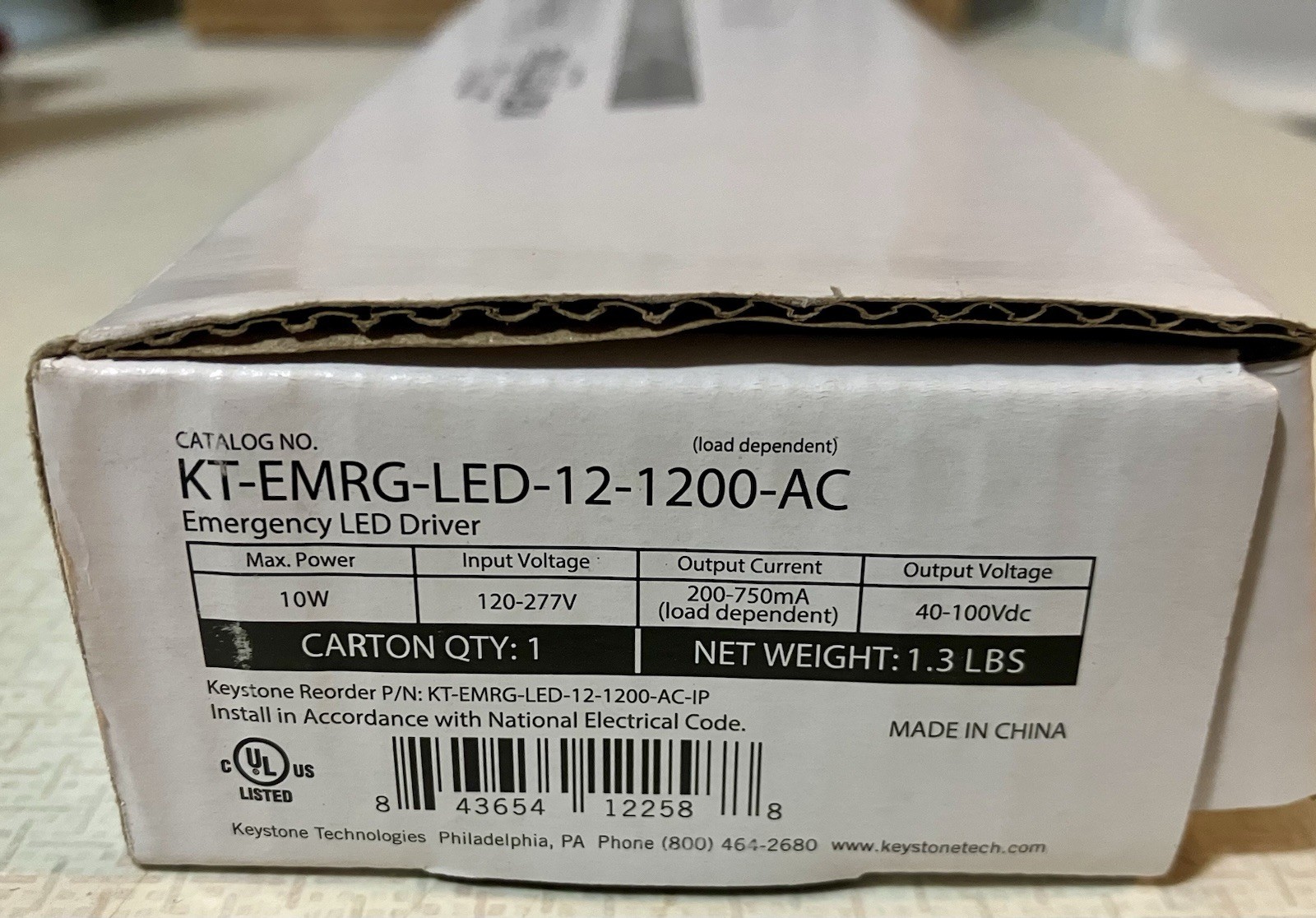 Keystone KT-EMRG-LED-12-1200-AC Emergency Backup LED Driver