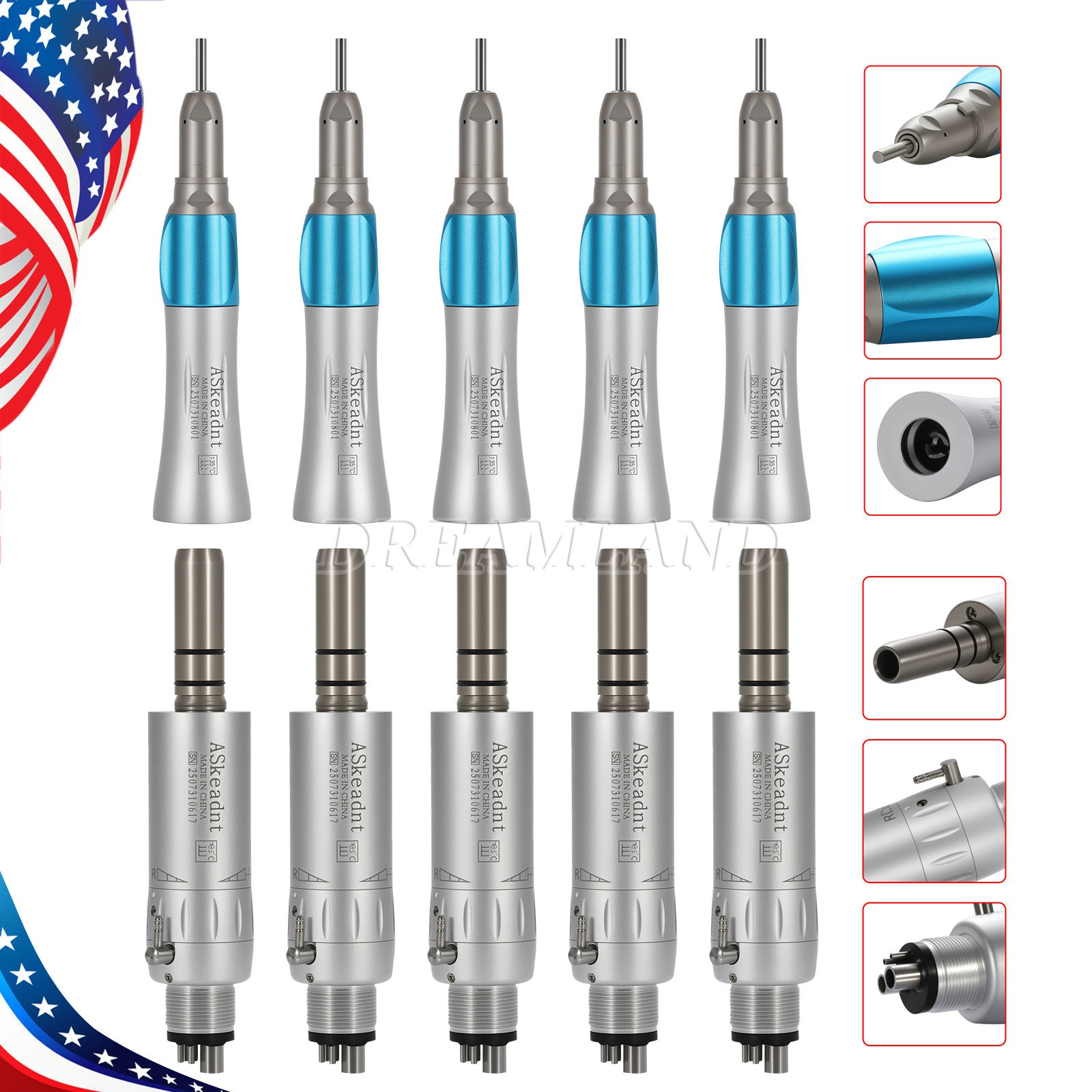 Dental Straight Nose cone / Air Motor 4Hole fit NSK Low Slow Speed Handpiece