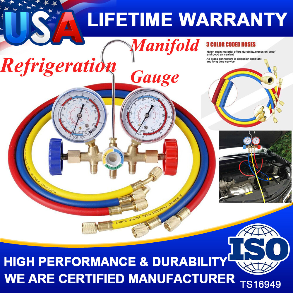HVAC A/C Car Air Conditioning Refrigerant Recharge Measuring Hose Gas Gauge Kit