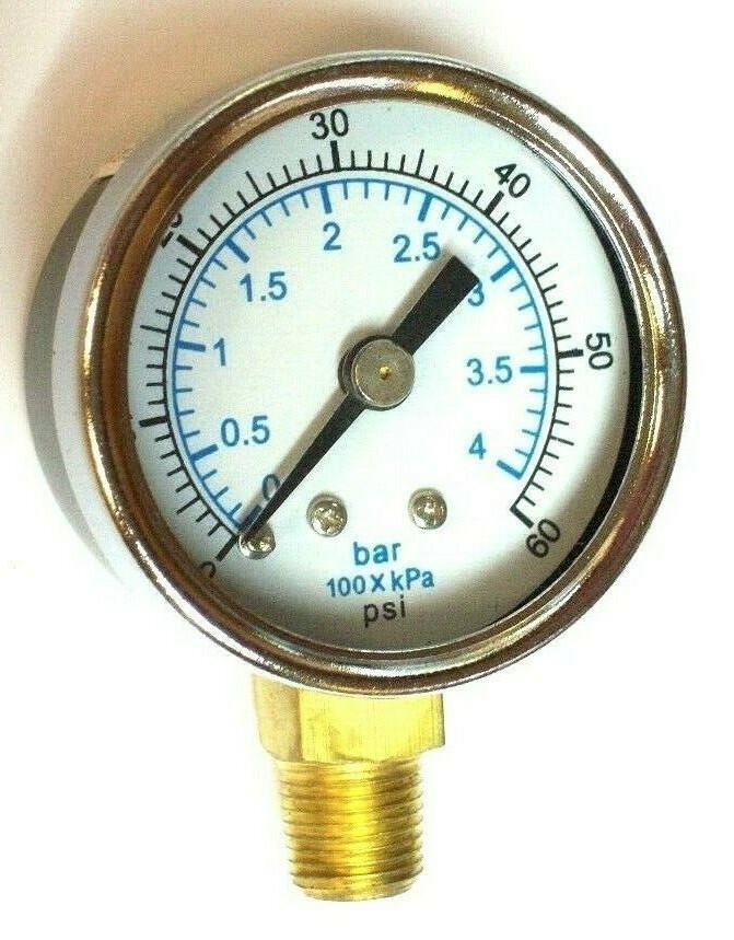 Gauge 1-1/2″ Face Steel Case 0-60 PSI/KPA/BAR 1/8″ NPT Brass Lower Dry 676er23
